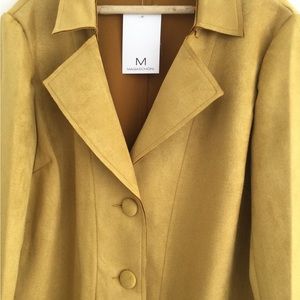 MAGASCHONI M FAUX LEATHER SUEDE 3BUTTON PATCH POCKETS GOLD MUSTARD COAT XL NWT